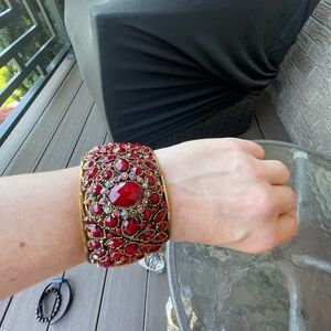Elegant Red and Gold Gemstone Bracelet